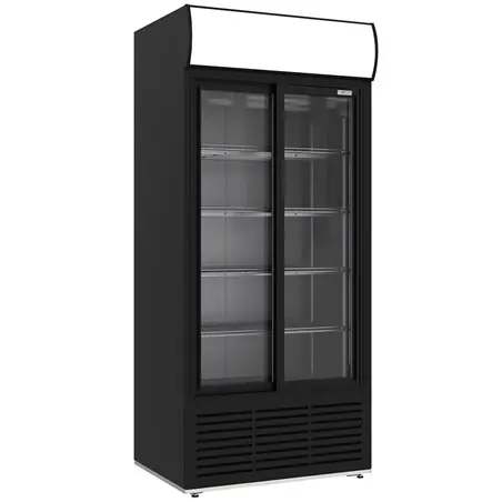 Vitrine ventil&eacute;e positive, 783 litres, 2 portes coulissantes, avec caisson lumineux, NOIRE - Diamond - WR-80AC-SB Nouvel Arrivage