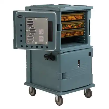 Chariot isotherme Cambro Ultra Camcart UPCH1600 avec portes chauffantes - Bleu ardoise - Réf. CJ633 - Cambro Fait Main