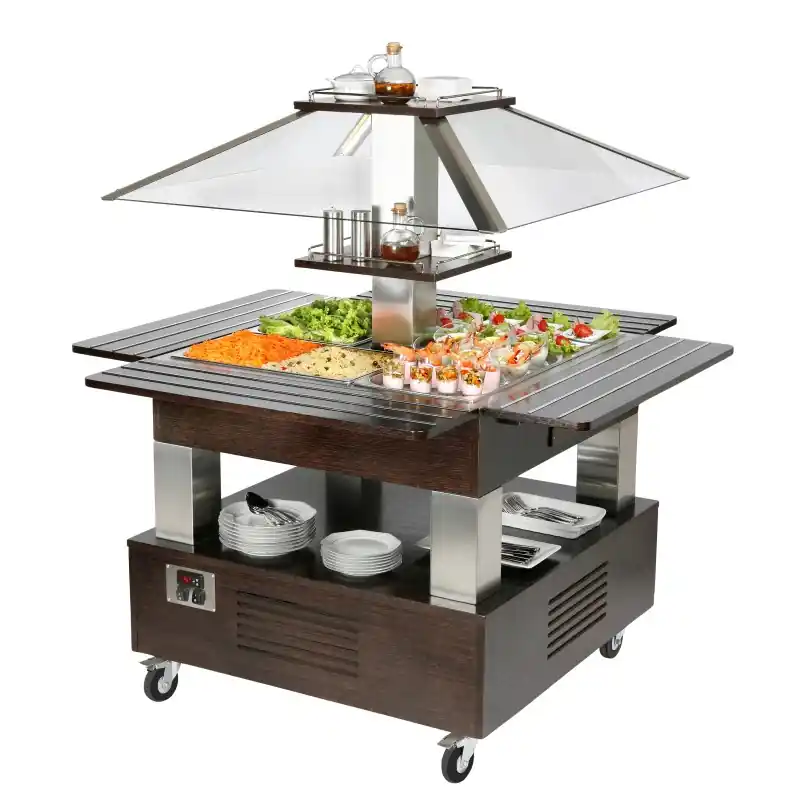 Buffet central mobile chaud - 4 bacs GN1/1x150 Haute Qualité