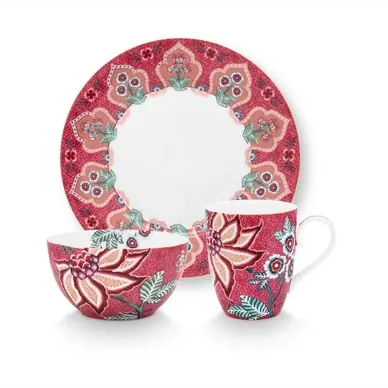 Meilleur Prix Ensemble Petit-Déjeuner Pip Studio Flower Festival Dark Pink (3-Pieces)