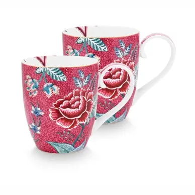 Tasse Pip Studio Flower Festival Dark Pink 450 ml (2-Pieces) Promotion Saisonnière