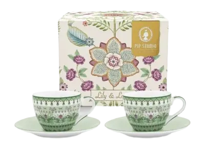 Gros Lot Tasse à Expresso & Soucoupe Pip Studio Lily & Lotus Light Green 120 ml (Ensemble de 2)