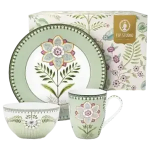 Ensemble Vaisselle Pip Studio Petit-Déjeuner Lily & Lotus Light Green (Ensemble de 3) Dernier Modèle