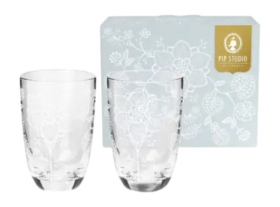 Prix Réduit Verre Long Pip Studio Flower White 400ml (Lot de 2)