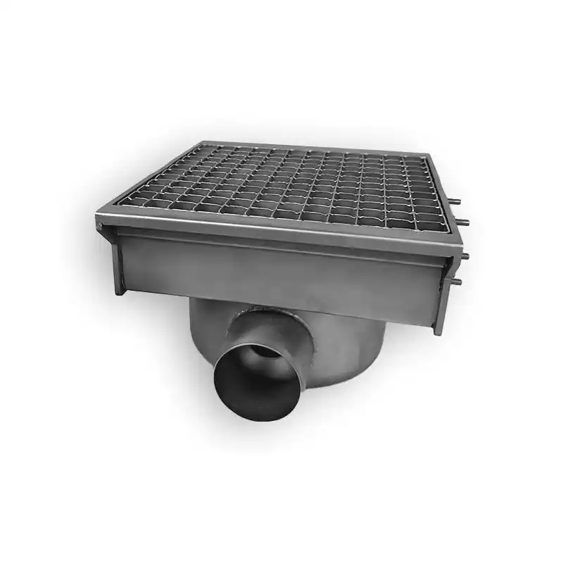 Top Vente Caniveau de sol inox de 300X265 AVEC 1 SORTIE POUR GOUTTIÈRE À FENTE