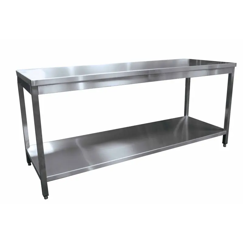 Commande En Gros Table Demontable Centrale Tout Inox, - Avec Etagere, Pieds Carres, Verins Inox