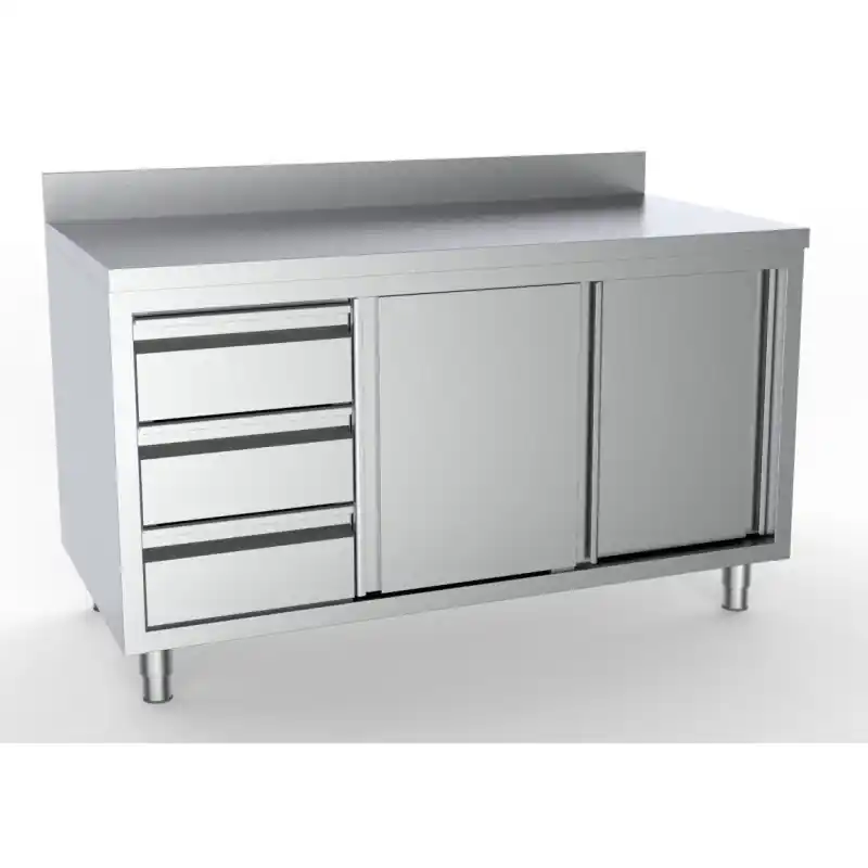 700 Plan De Travail Portes Coulisst Tiroirs À Gauche Avec Bord Relevé 1800 - Combisteel - 7333.0268 Offre Limitée